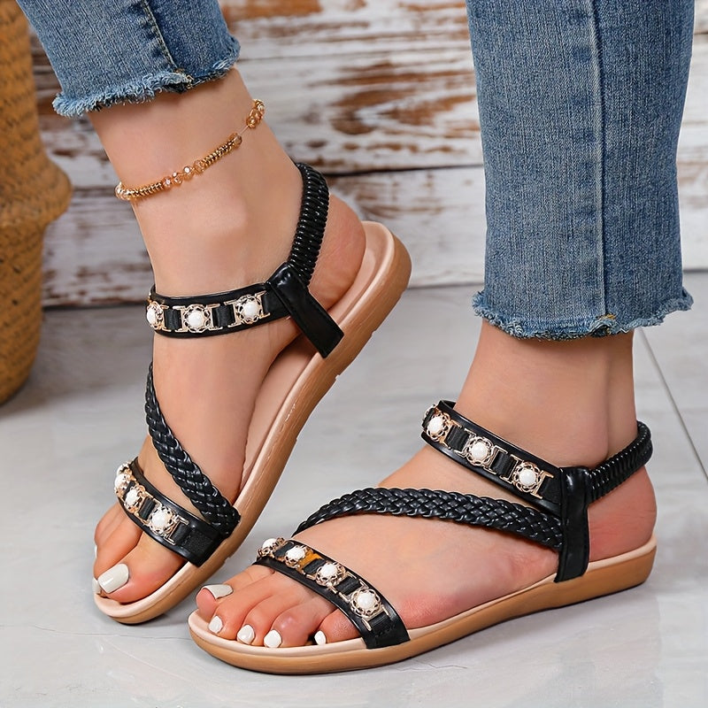 Stilla | Sommersandaler Til Damer Med Flettede Remme Boho Chic, Med Åben Tå Og Slip on