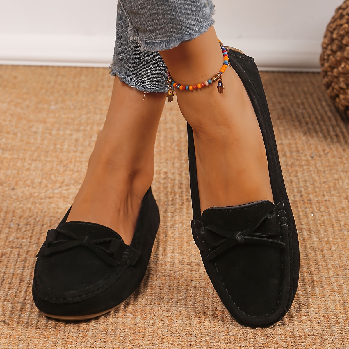 Stilla | Retro Loafers Med Sløjfe, Slip on Sko Med Rund Tå