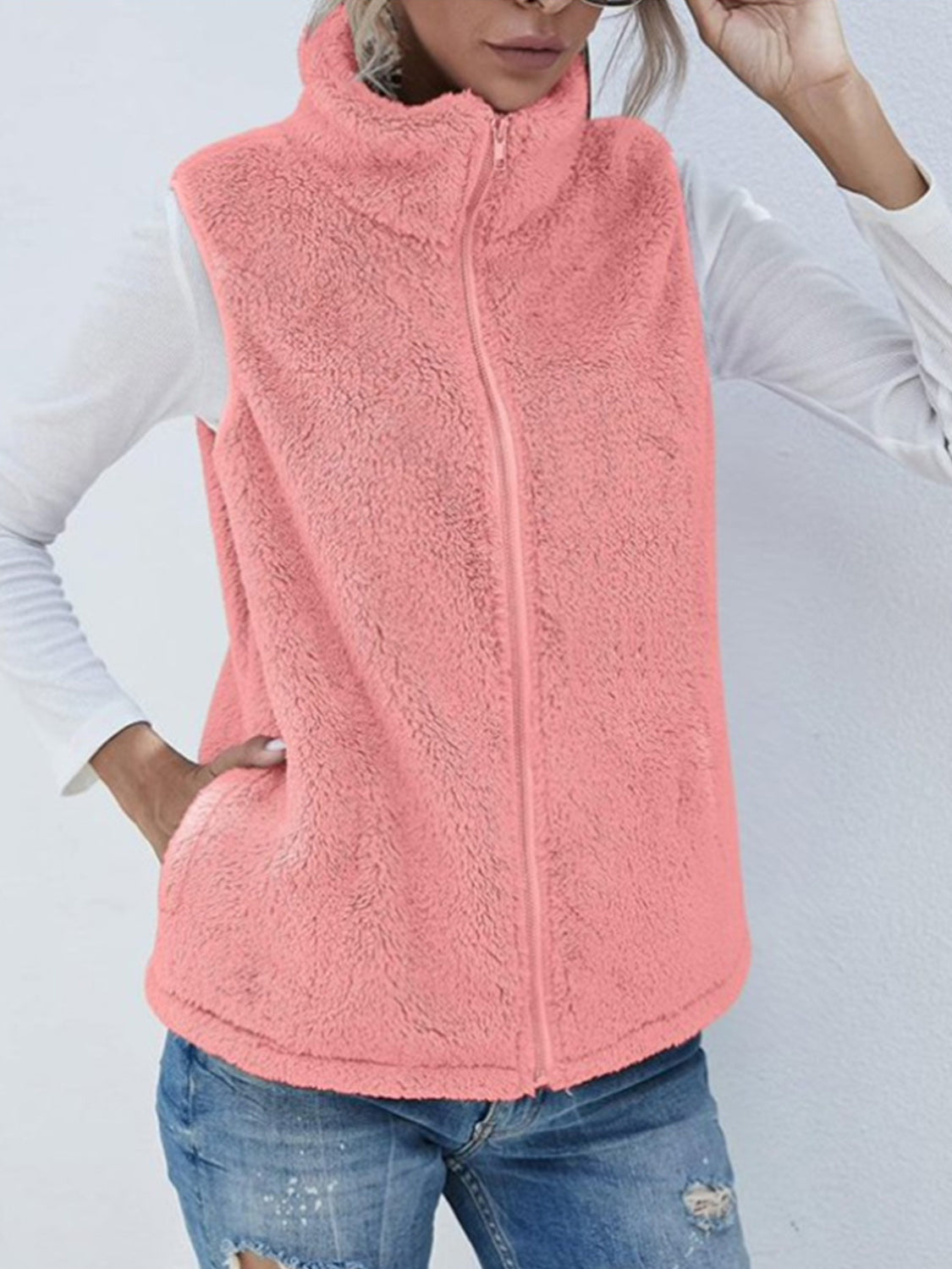 Stilla | Plush Vest Kapotte med Lynlås og Store Lommer
