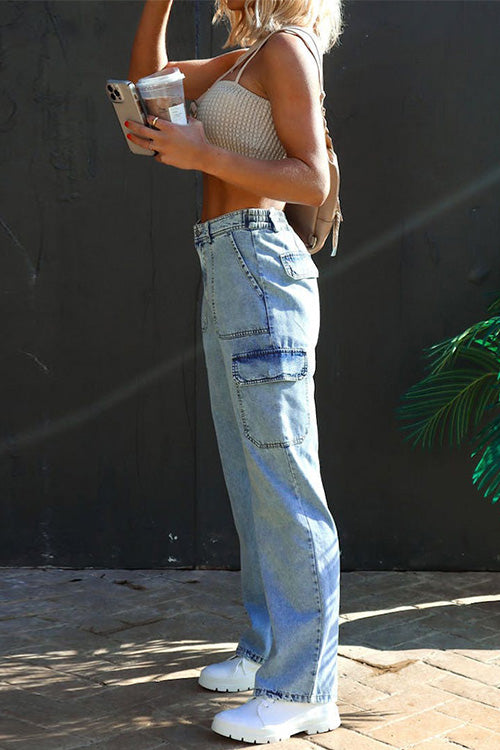 Stilla | Distressed Lommer Denim Cargo Bukser
