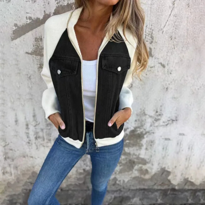 Stilla | Bomber Denim Look Med Lomme Detaljer og Behagelig Pasform
