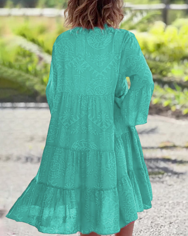 Stilla | 3/4-Ærmet Kjole med Geometrisk Boho-Print