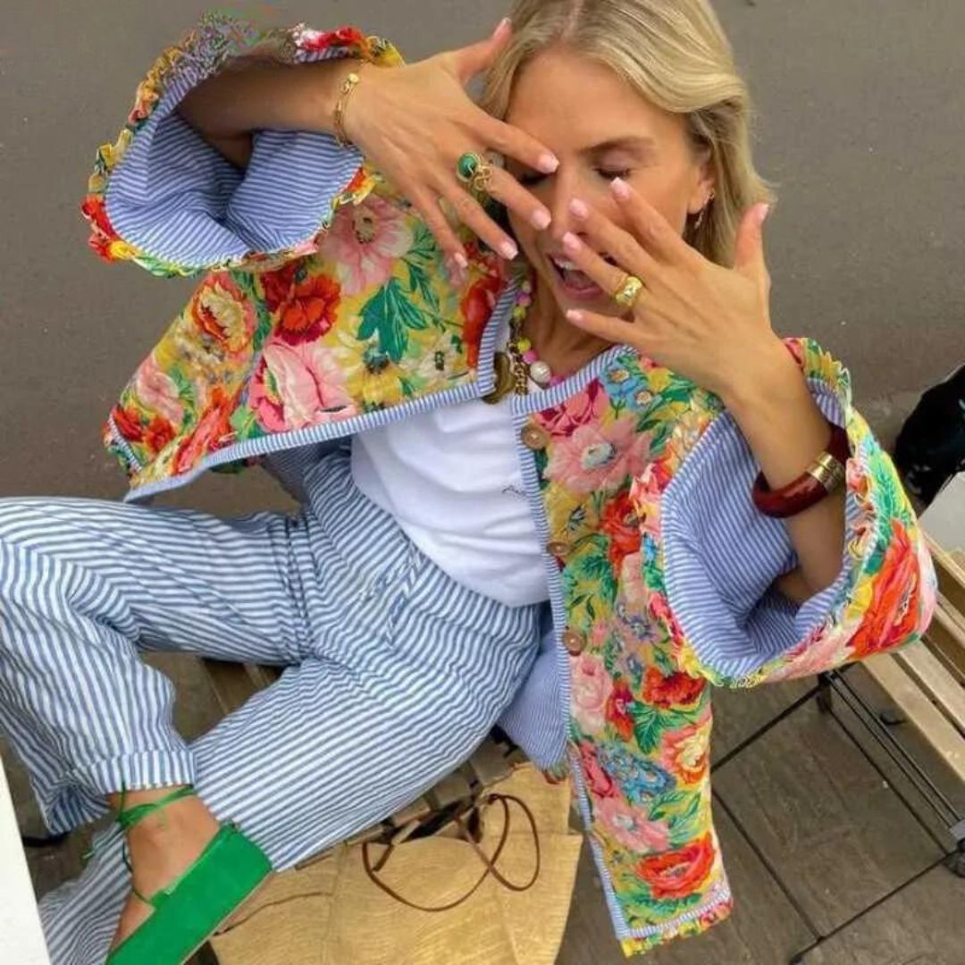Stilla | Bomberjakke med Blomsterprint og Frynsedetaljer
