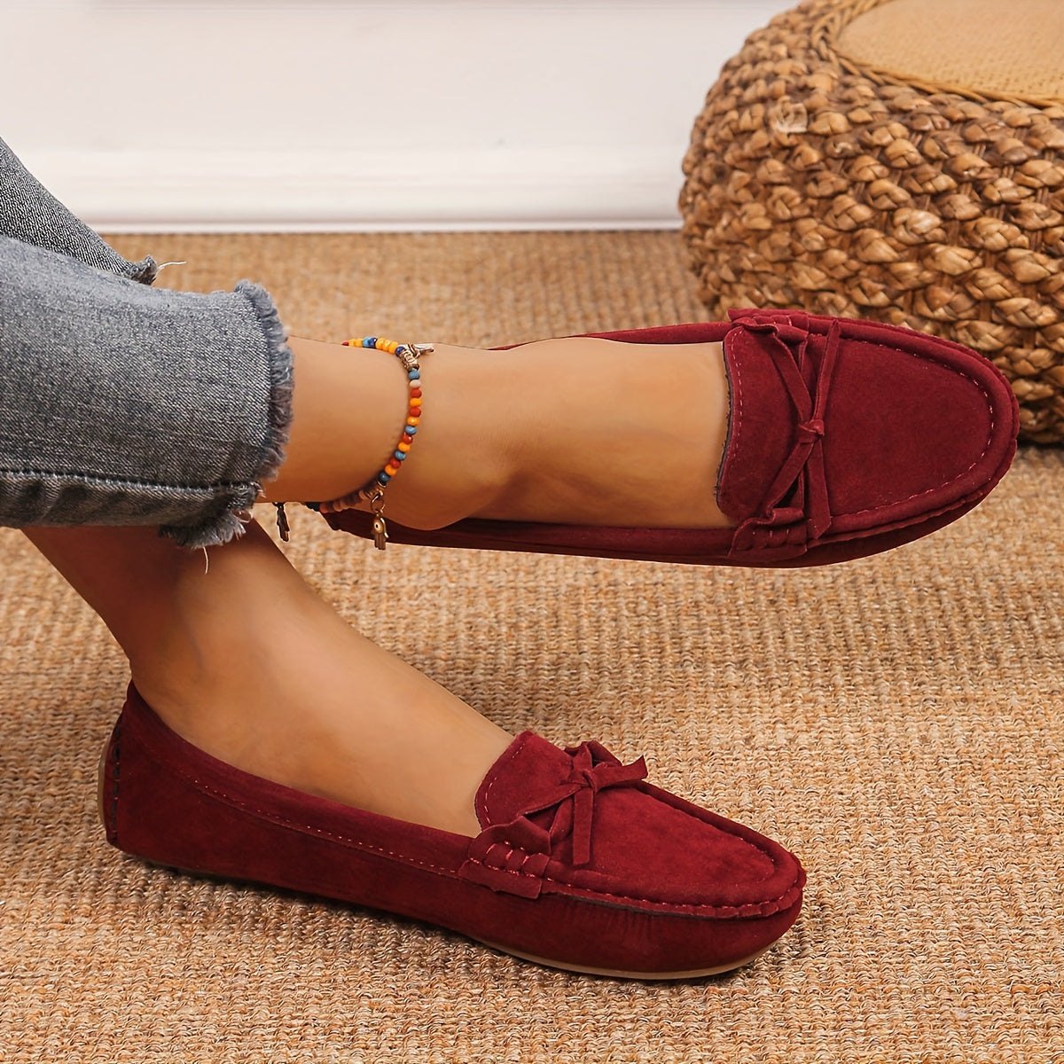 Stilla | Retro Loafers Med Sløjfe, Slip on Sko Med Rund Tå