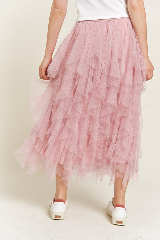 Stilla | Lagd Polka Dot Mesh Foret A-line Midi Nederdel