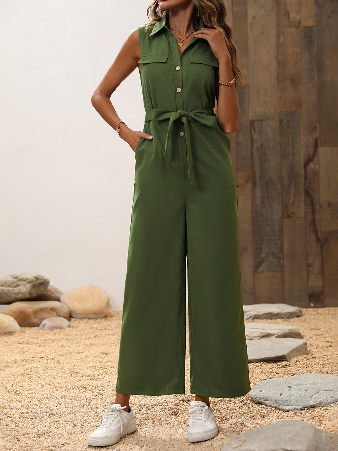 Stilla | Talje Ærmeløs Bred Ben Jumpsuit