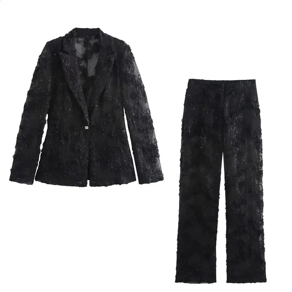 Stilla | Elegant dameensemble bestående af en blazer og en glimmerbukser