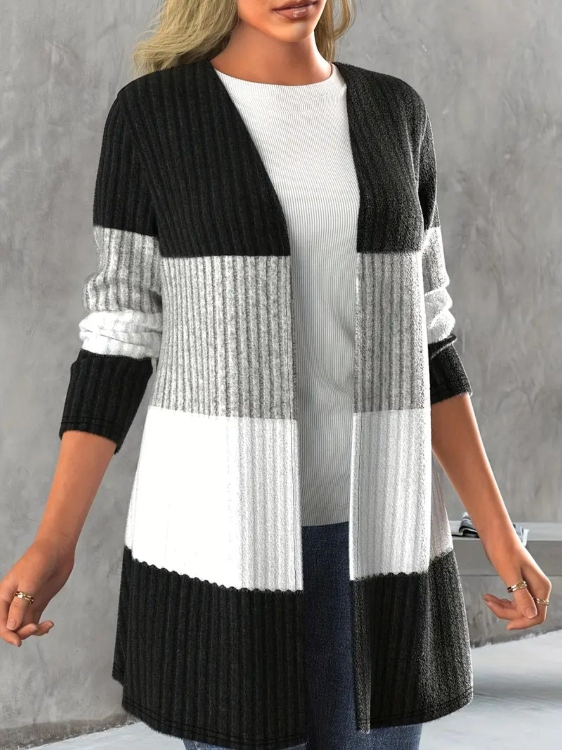 Stilla | Block Åben Front Langærmet Cardigan