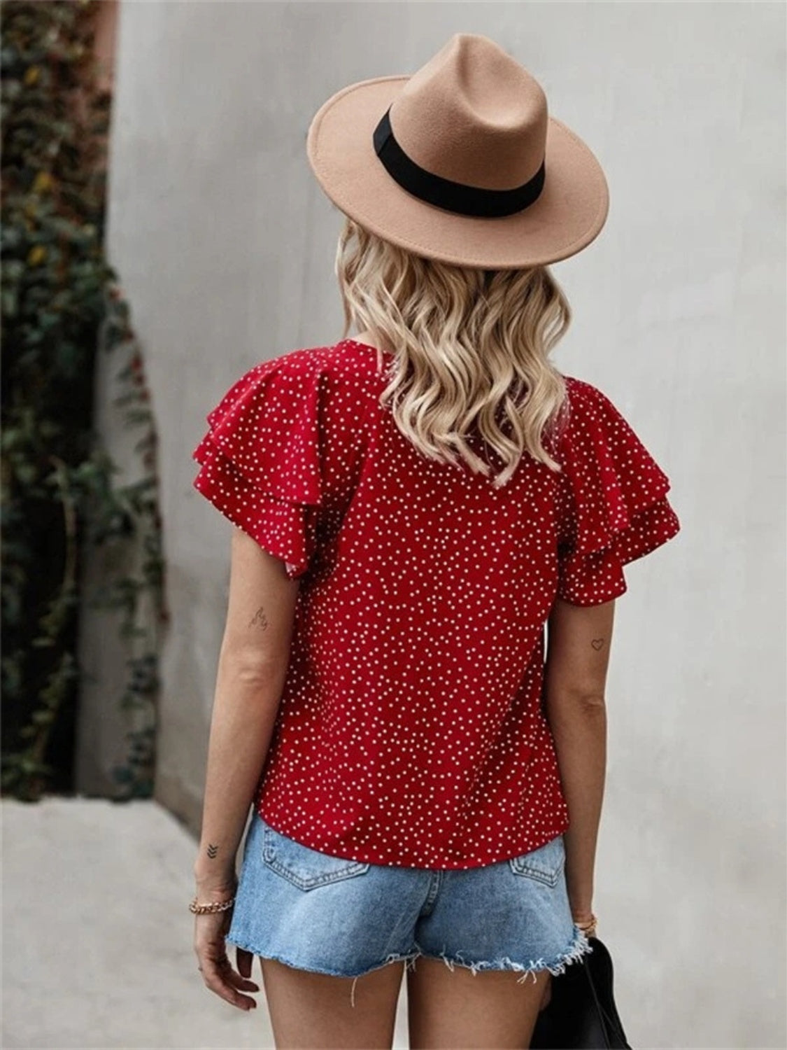Stilla | Polka Dot Rund Hals Korte Ærme Bluse