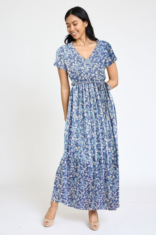 Stilla | Floral Surplice Bodice Sash Maxi Kjole