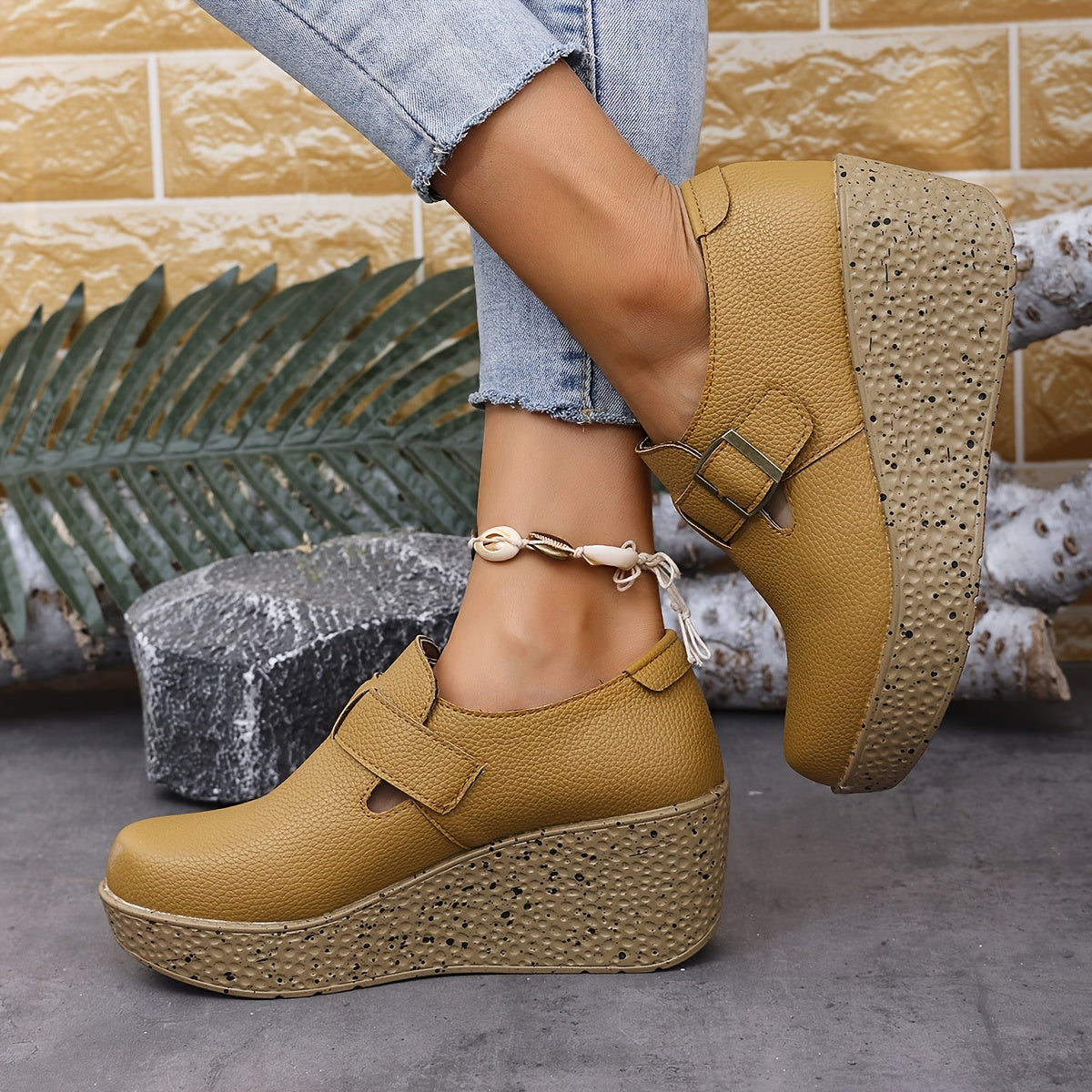 Stilla | Overdimensionerede Kilehælsandaler Komfortable Platform Sandals Med Spænde