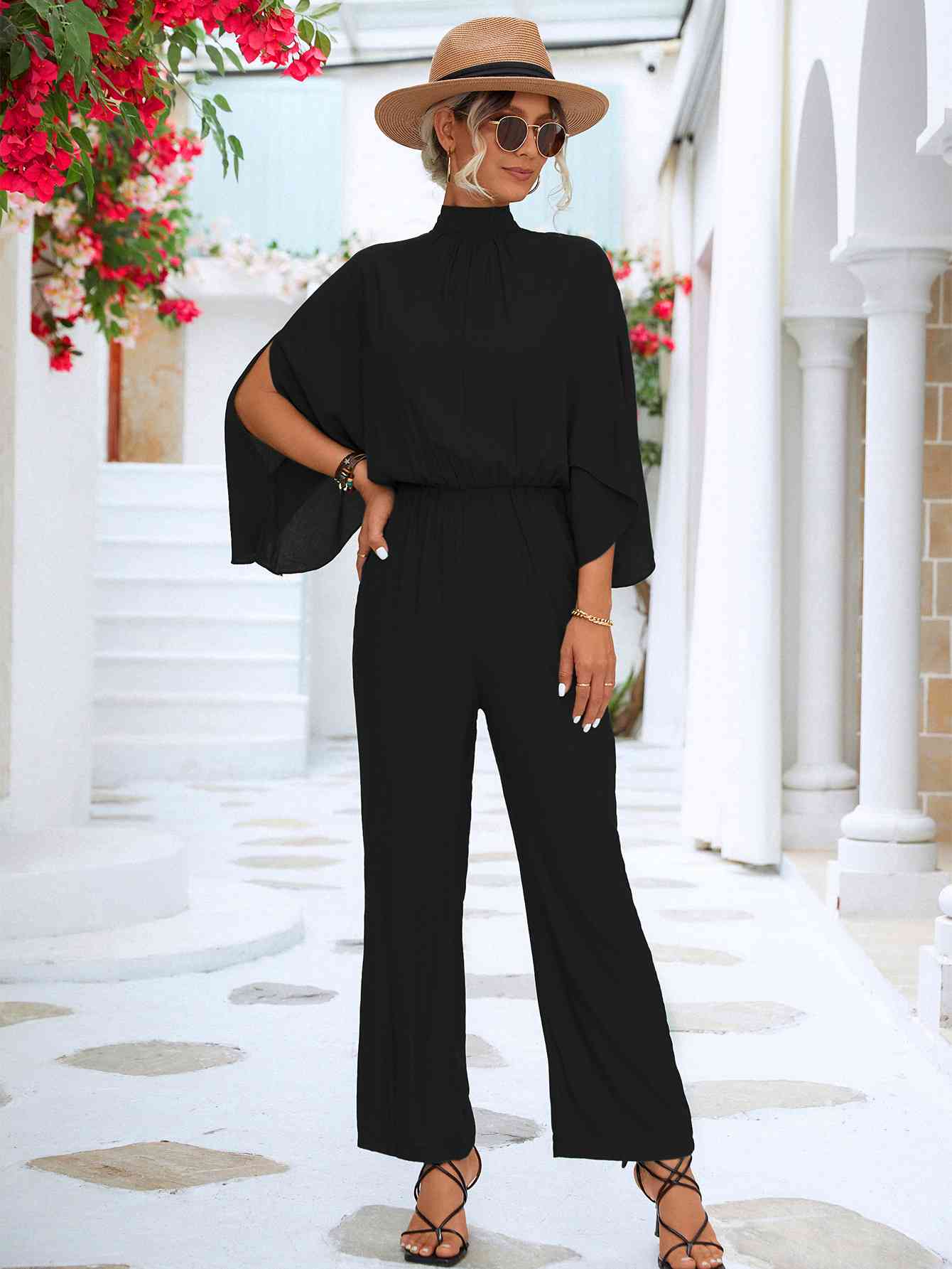 Stilla | Back Mock Neck Split Sleeve Jumpsuit