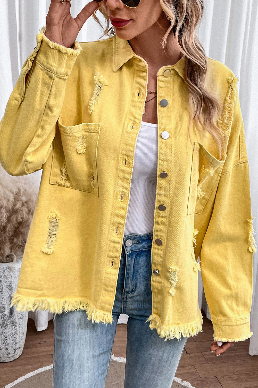 Stilla | Knap-Op Raw Hem Denim Jacket