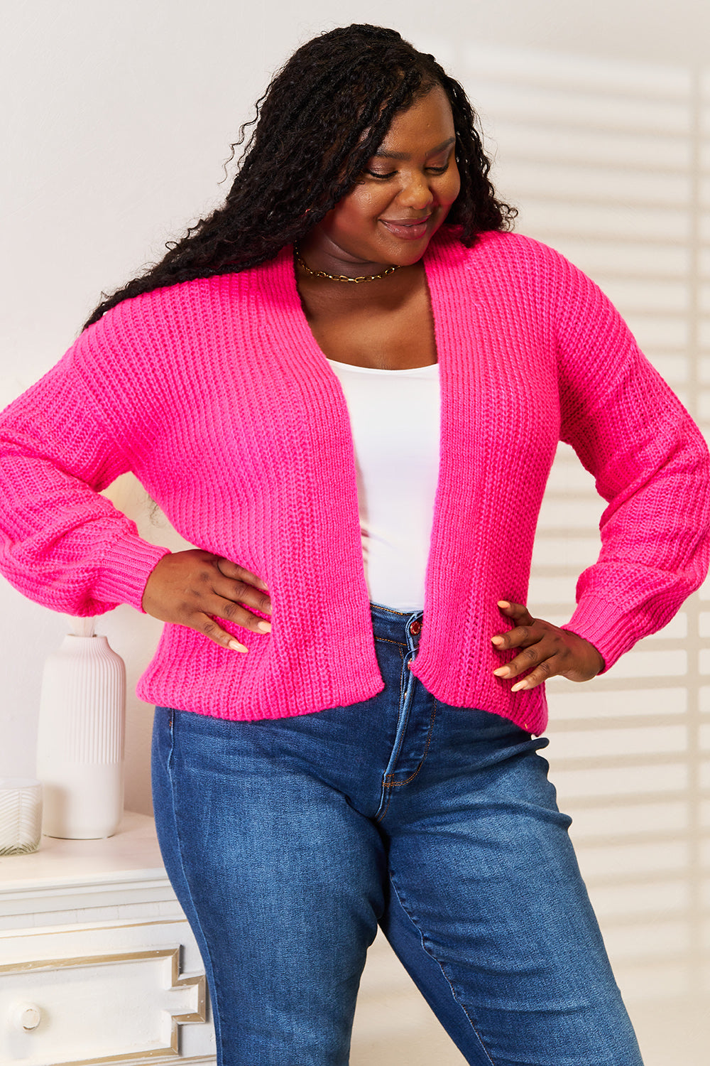 Stilla | Højre Rib-Strikket Åben Front Drop Skulder Cardigan