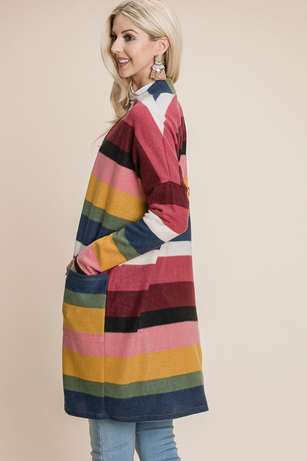 Stilla | Farveblok Stribet Åben Front Cardigan