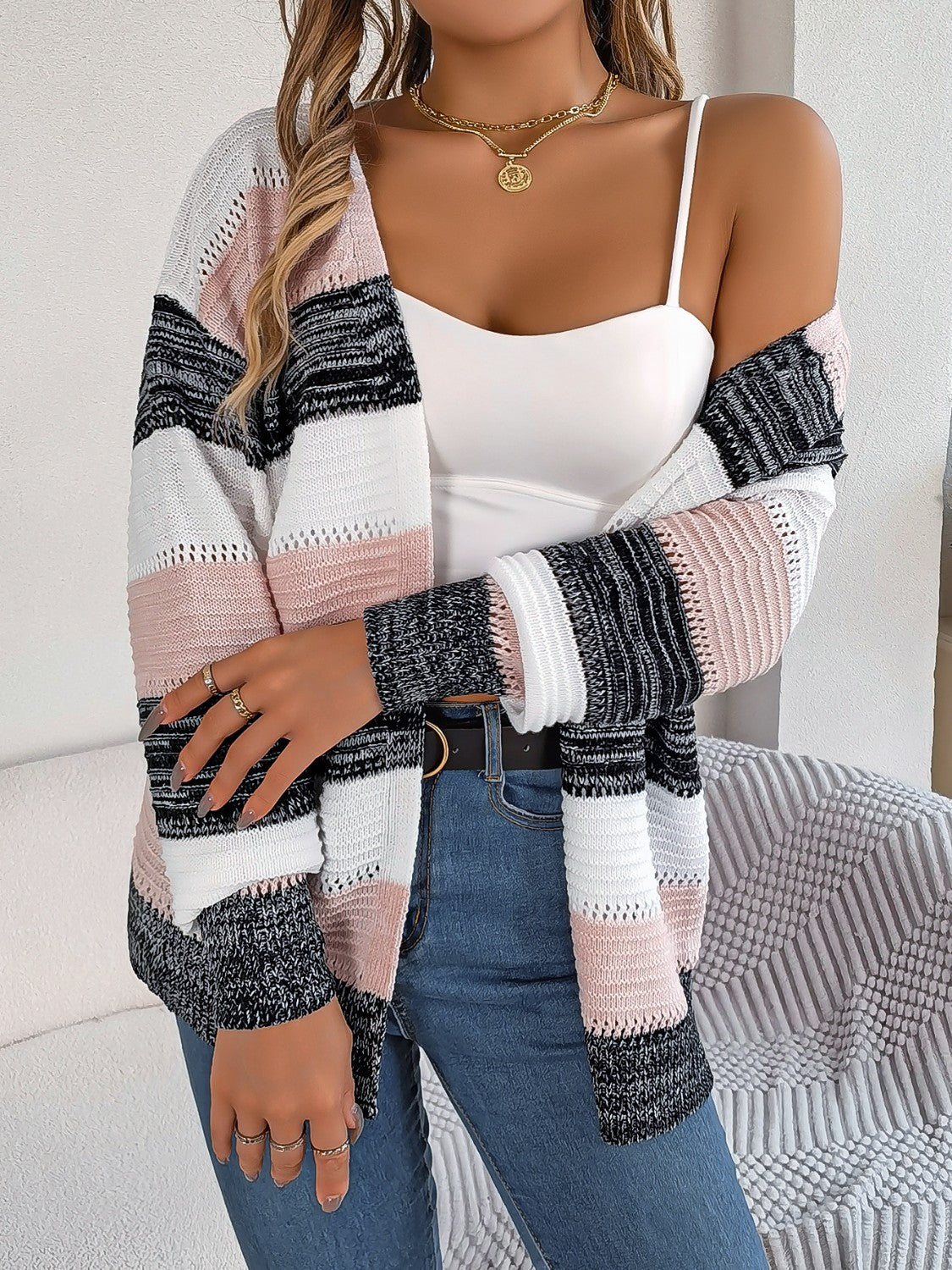 Stilla | Stribet Åben Front Cardigan