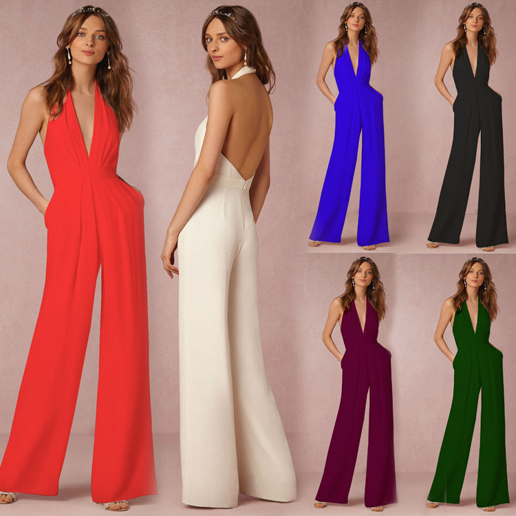 Dame Elegant Jumpsuit med dyb rygudskæring og bredt ben Stilla