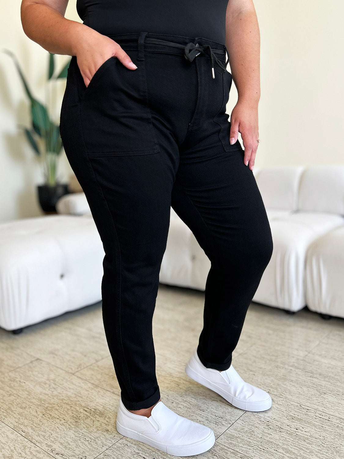 Stilla | Blå Fuld Størrelse Høj Talje Dobbeltrullet Manchet Jeans