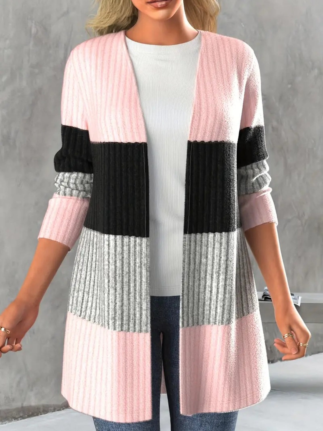 Stilla | Block Åben Front Langærmet Cardigan
