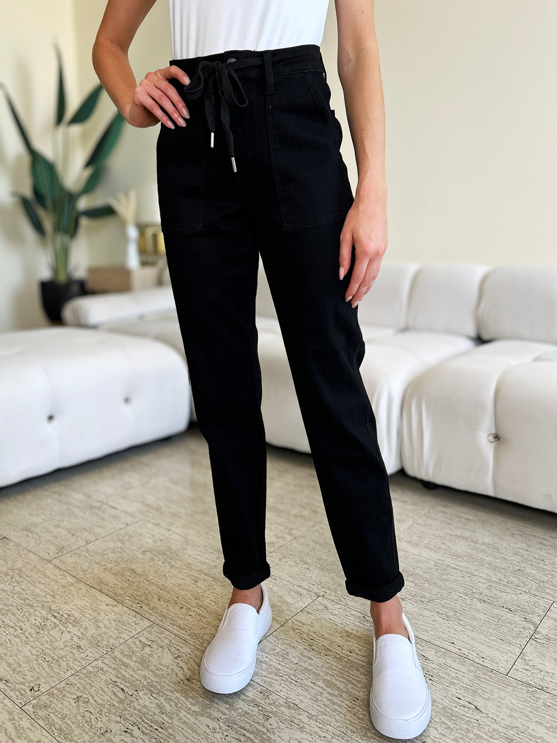 Stilla | Blå Fuld Størrelse Høj Talje Dobbeltrullet Manchet Jeans
