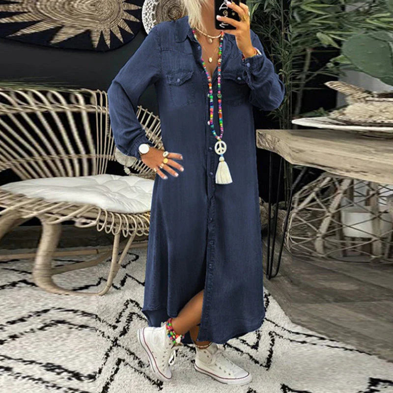 Stilla | Ensfarvet Denim Kjole Til Kvinder