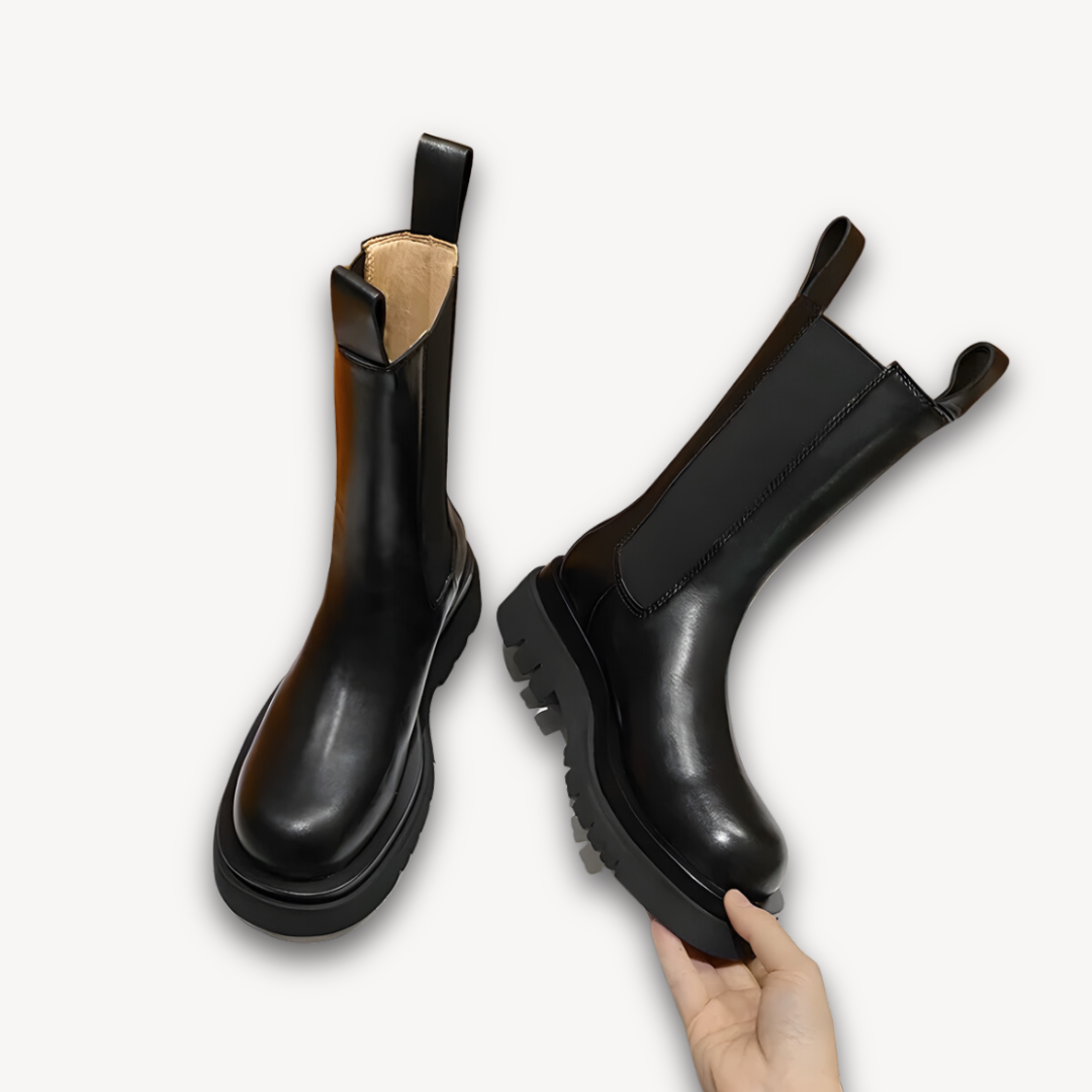 Stilla | Kvinders Sorte Læder Chelsea Støvler Chunky Sål, Slip on, Holdbar, Stilfuld Afslappet Fodtøj
