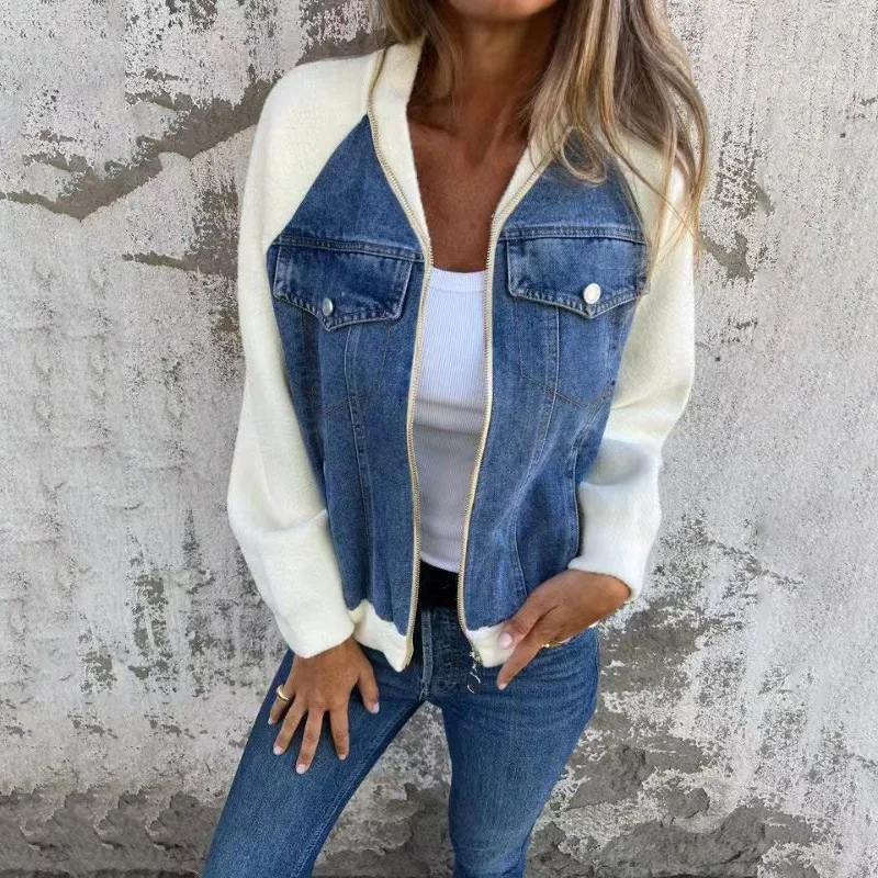 Stilla | Bomber Denim Look Med Lomme Detaljer og Behagelig Pasform