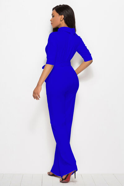 Stilla | Neck Tie-livvidde Halv Ærme Jumpsuit