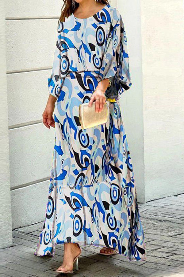Stilla | Print Flagermus Bluse Maxi Nederdele Sæt