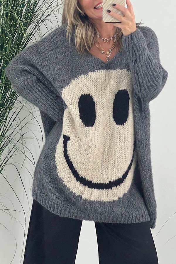 Stilla | Tillid Er Alt. Smiley Pullover Af Strik Med Lange Ærmer