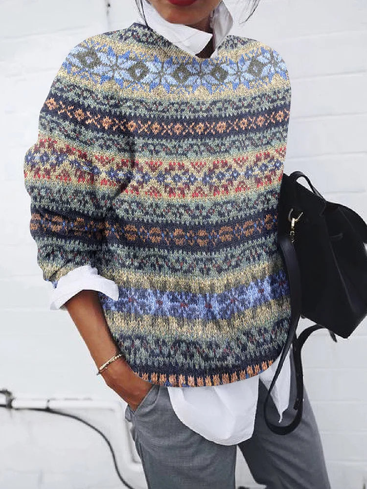 Stilla | Geometrisk Mønstret Sweater Vintage stil