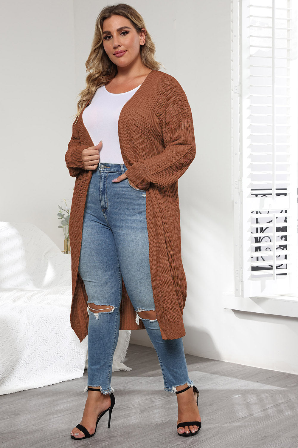 Stilla | Plus Size Åben Front Langærmet Cardigan