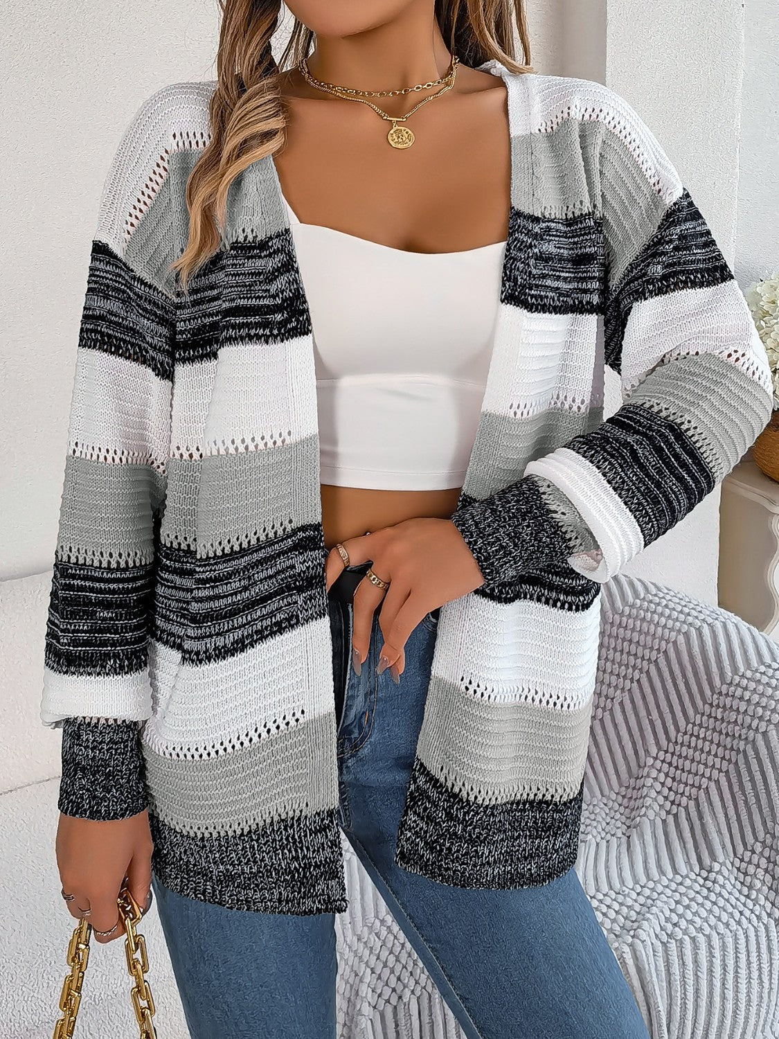 Stilla | Stribet Åben Front Cardigan