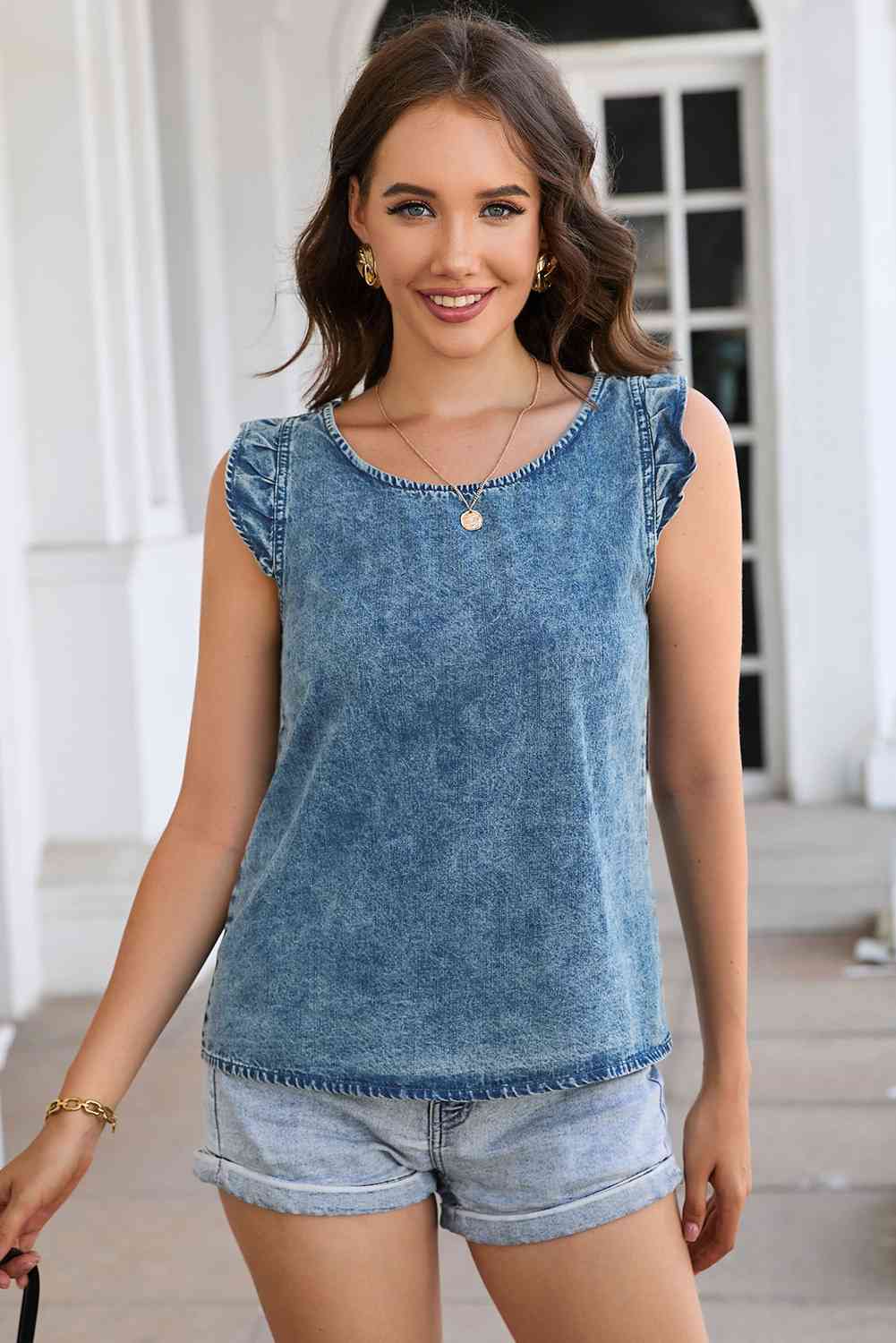 Stilla | Vask Rund Hals Denim Tank