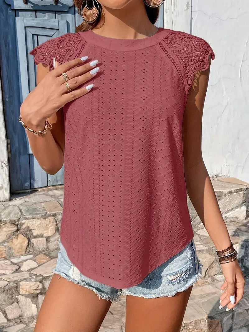 Stilla | Sommer Dames Top Til Hverdag Med Blonde Og Sløjfe Bagpå