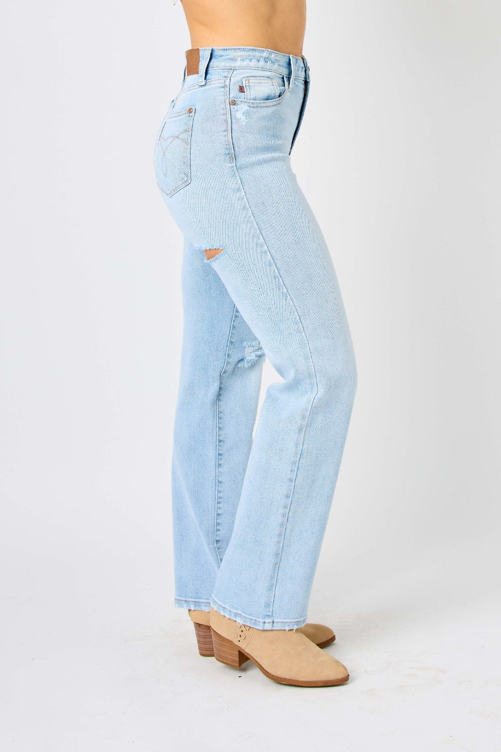 Stilla | Blå Full Size Høj Talje Distressed Straight Jeans