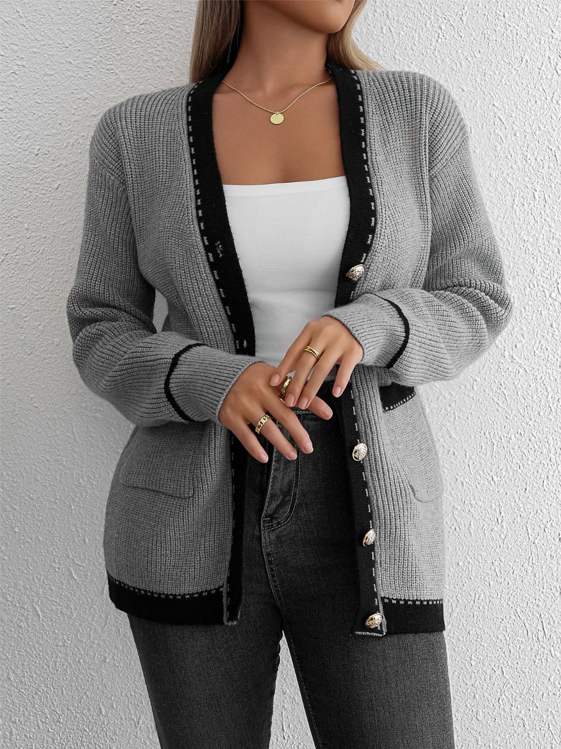 Stilla | Trim Button Up Langærmet Cardigan