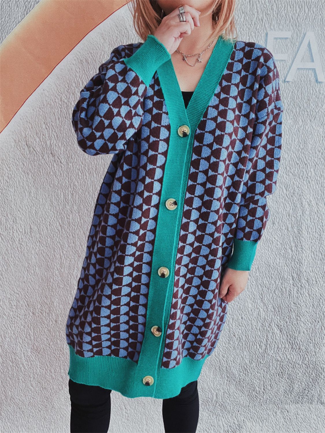 Stilla | Trim Geometrisk Knap Ned Cardigan