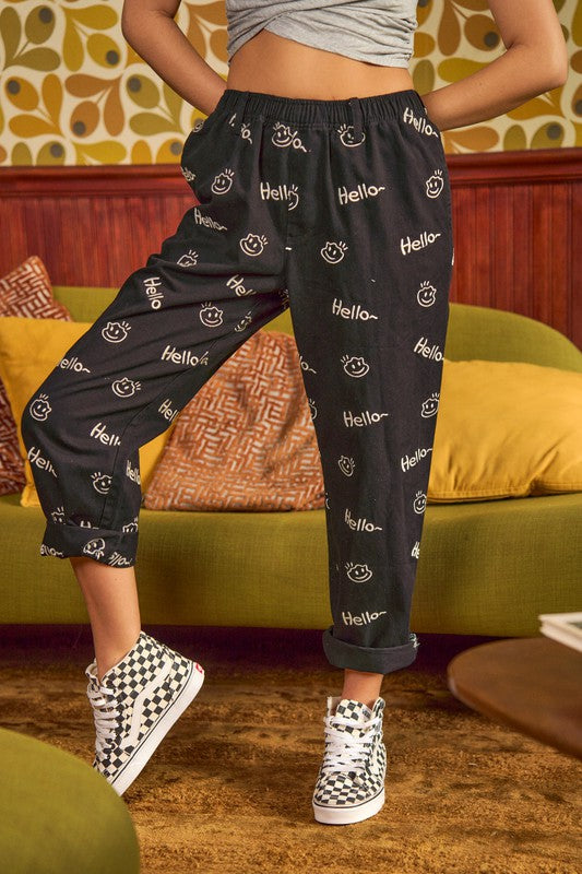 Stilla | Ansigt Mønster Baggy Casual Bukser
