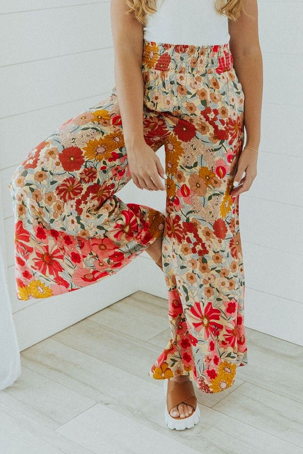 Stilla | Boho Floral Smocked Waist Wide Leg Bukser