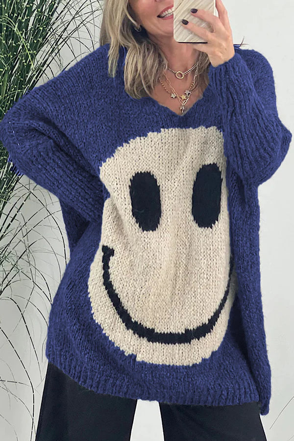 Stilla | Tillid Er Alt. Smiley Pullover Af Strik Med Lange Ærmer