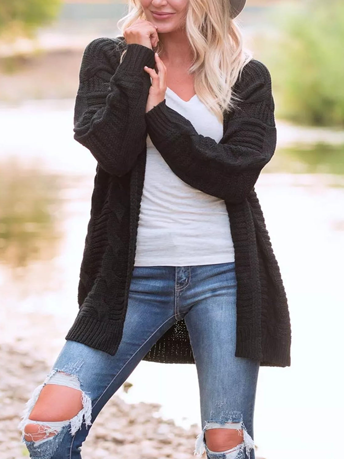 Stilla | Strik Åben Front Langærmet Cardigan