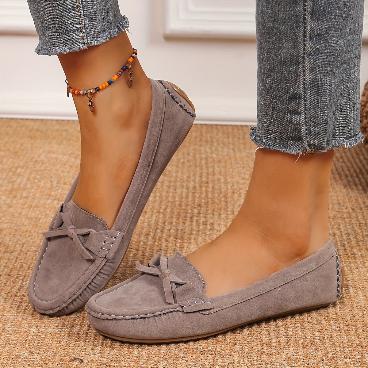 Stilla | Retro Loafers Med Sløjfe, Slip on Sko Med Rund Tå