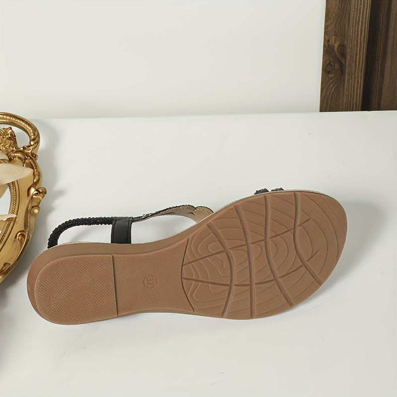 Stilla | Boho Blomster Rhinestone Sandaler Med Åben Tå Og Elastisk Rem
