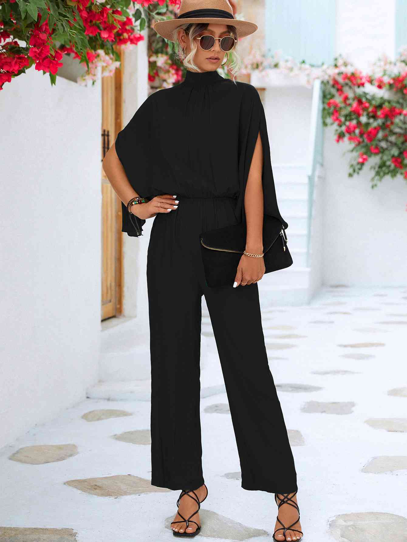 Stilla | Back Mock Neck Split Sleeve Jumpsuit
