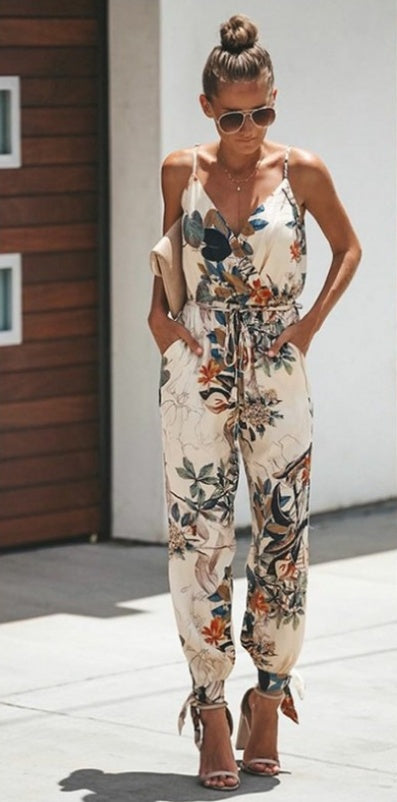 Stilla | Blomsterprint Spaghetti Strap Jumpsuit