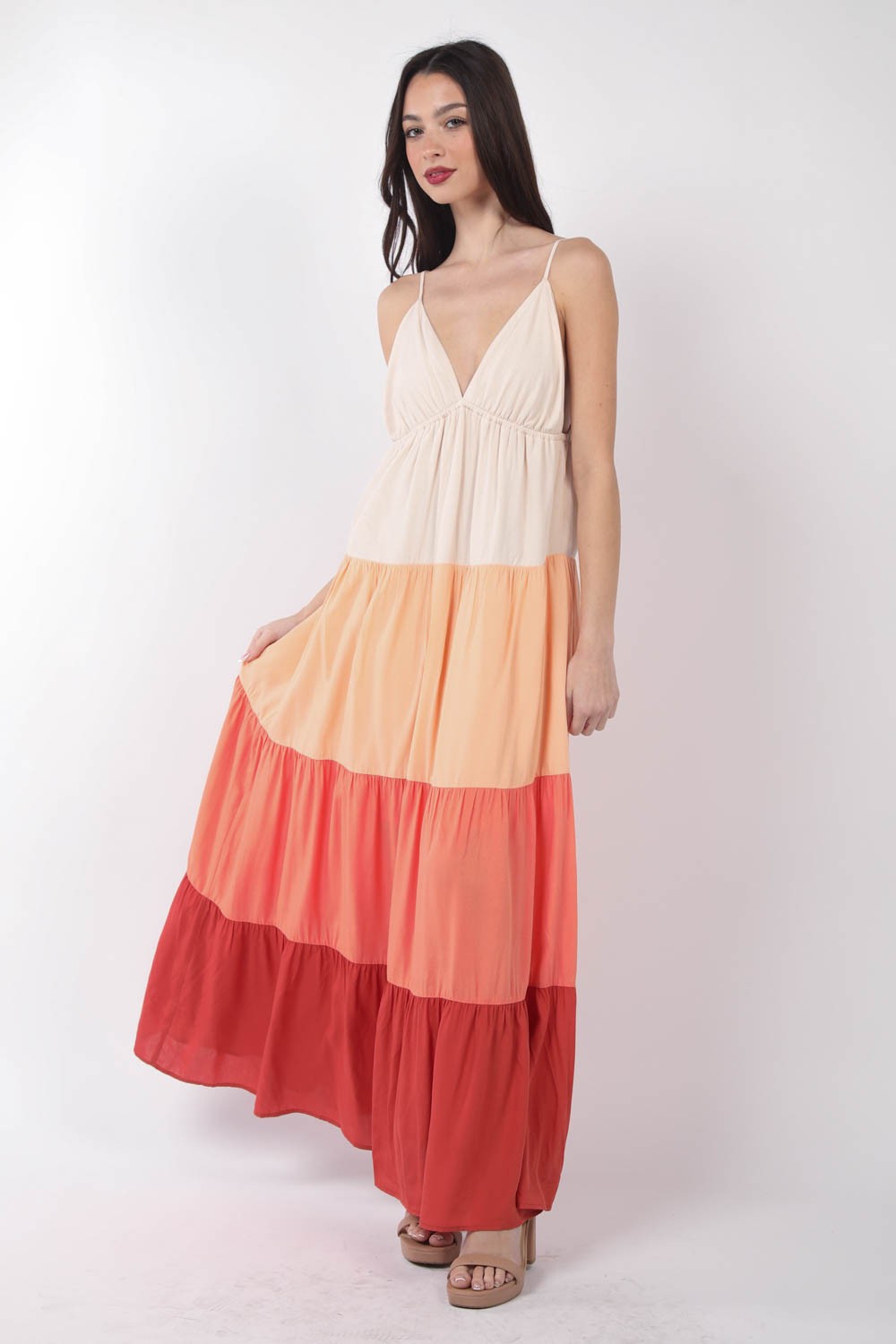 Stilla | J Farveblok Tiered Maxi Cami Kjole