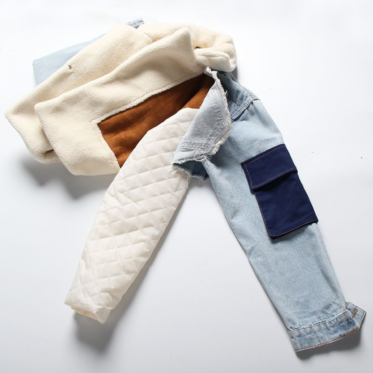 Stilla | Plys Jakke Med Denim Sømme