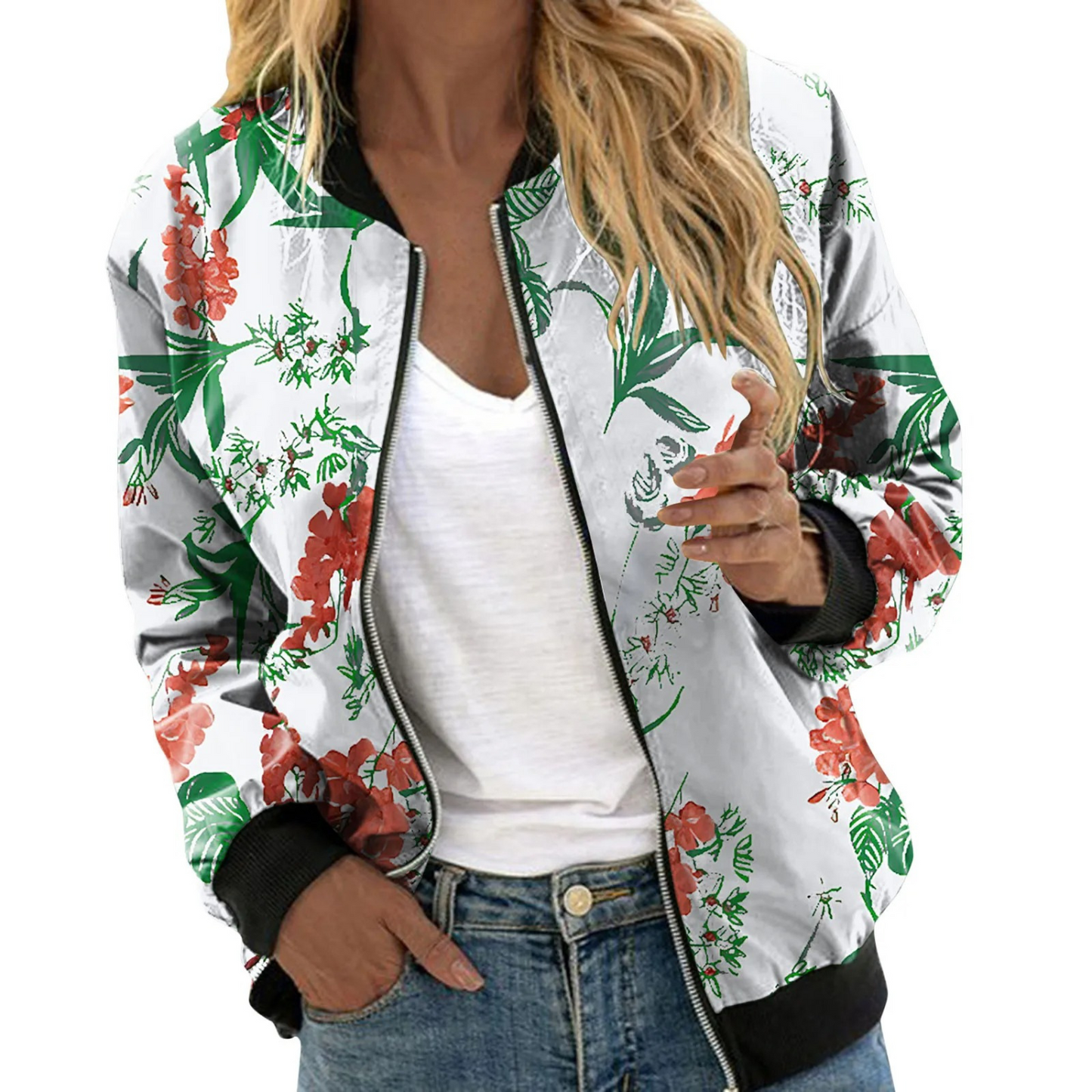 Stilla | Stilfuld Blomsterprint Bomberjakke