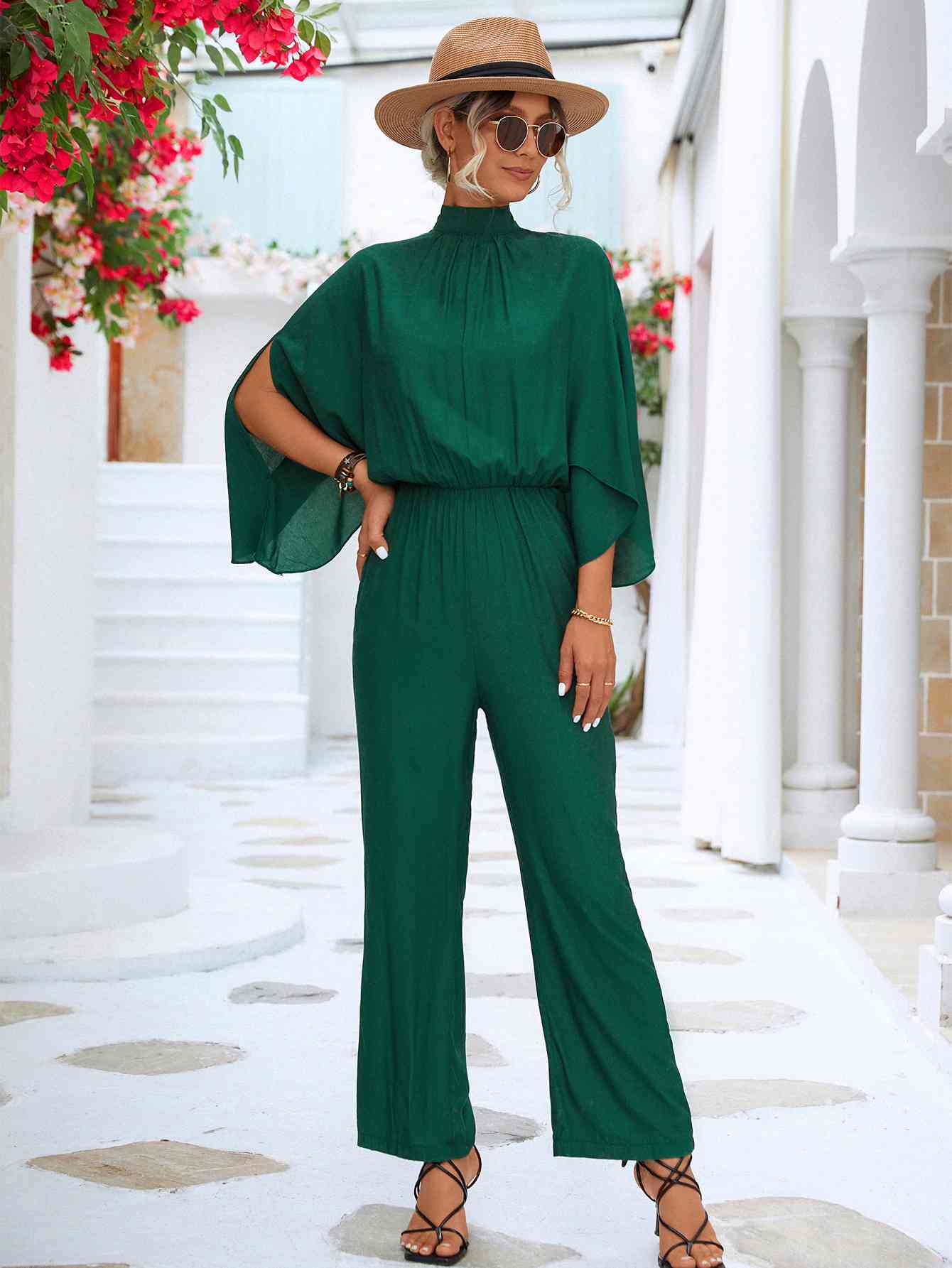 Stilla | Back Mock Neck Split Sleeve Jumpsuit